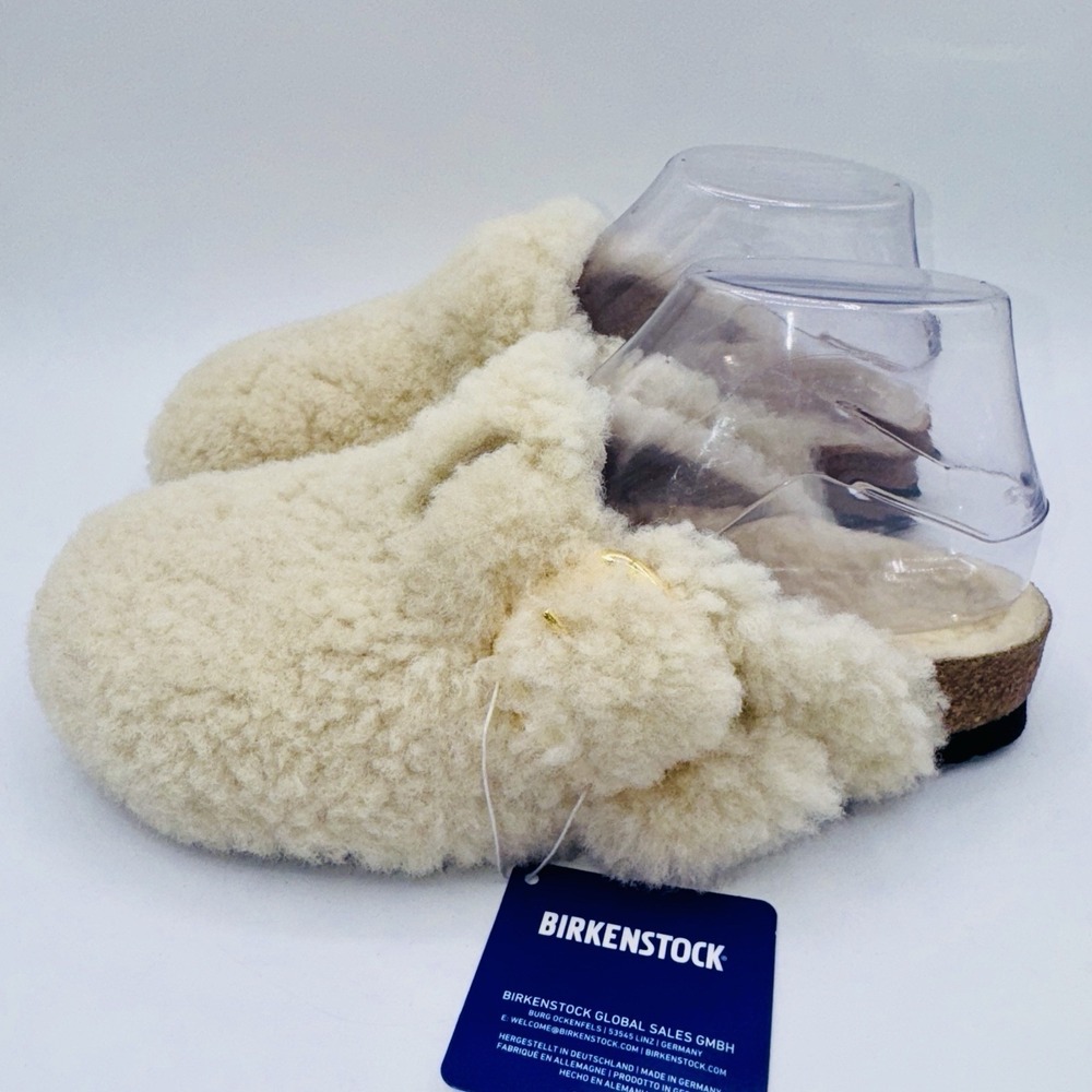 Birkenstock Boston Big Buckle Shearling Mules Women's Size 6 EU 37 Eggshell - Picture 2 of 16